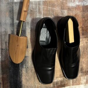 Mercanti Fiorentini Black Leather Square-Toe Slip-Ons